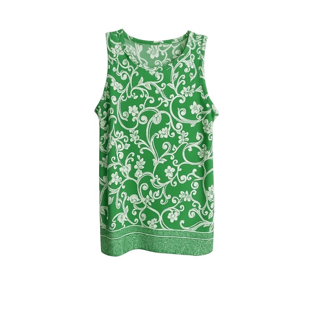 Vince Camuto Sleeveless Tank Top Size Medium Green White Floral Scroll Stretch